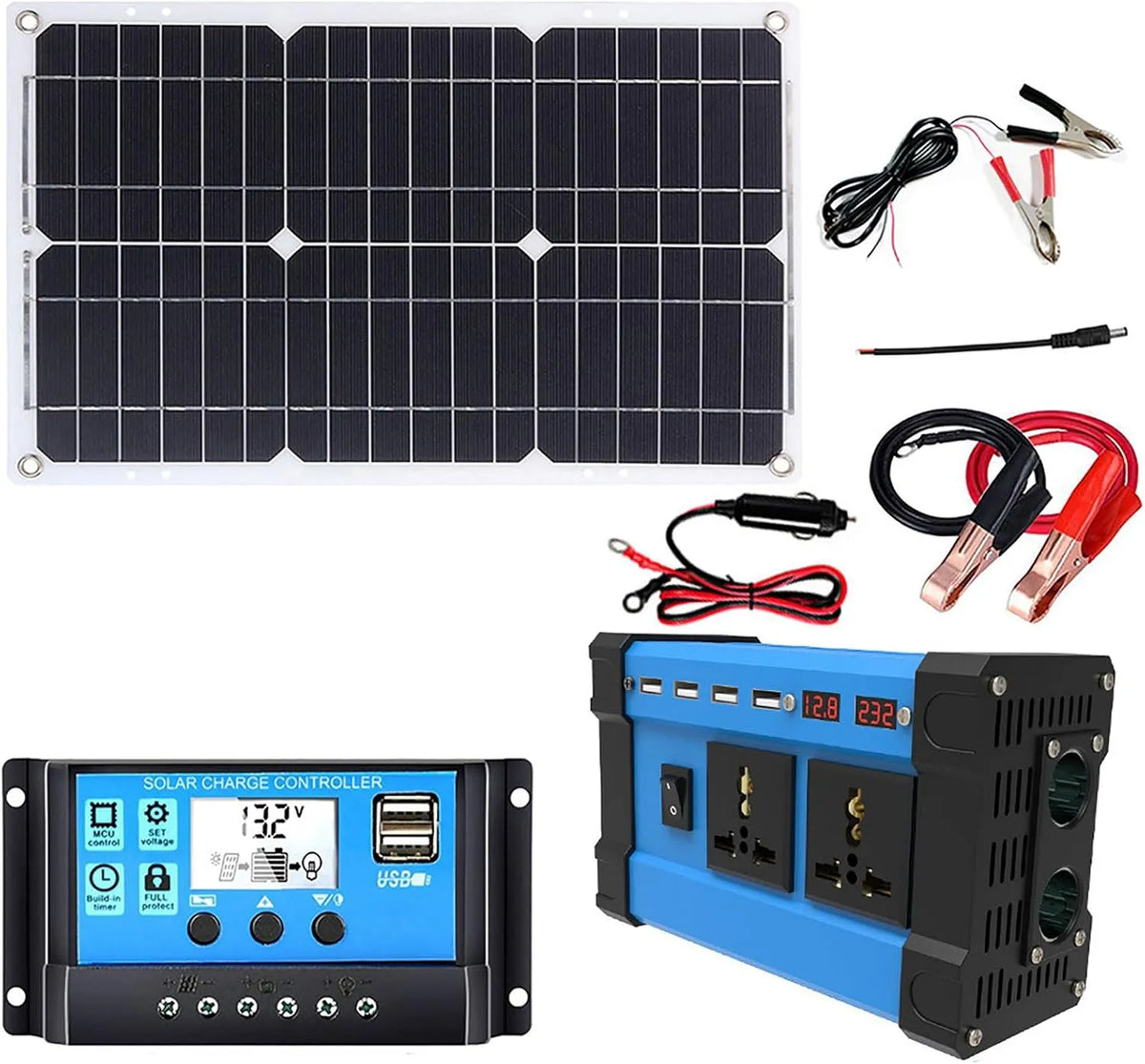 Spanningsomvormer, 6000 W, 18 W, 18V, 4 USB-poorten en LED-display 220V