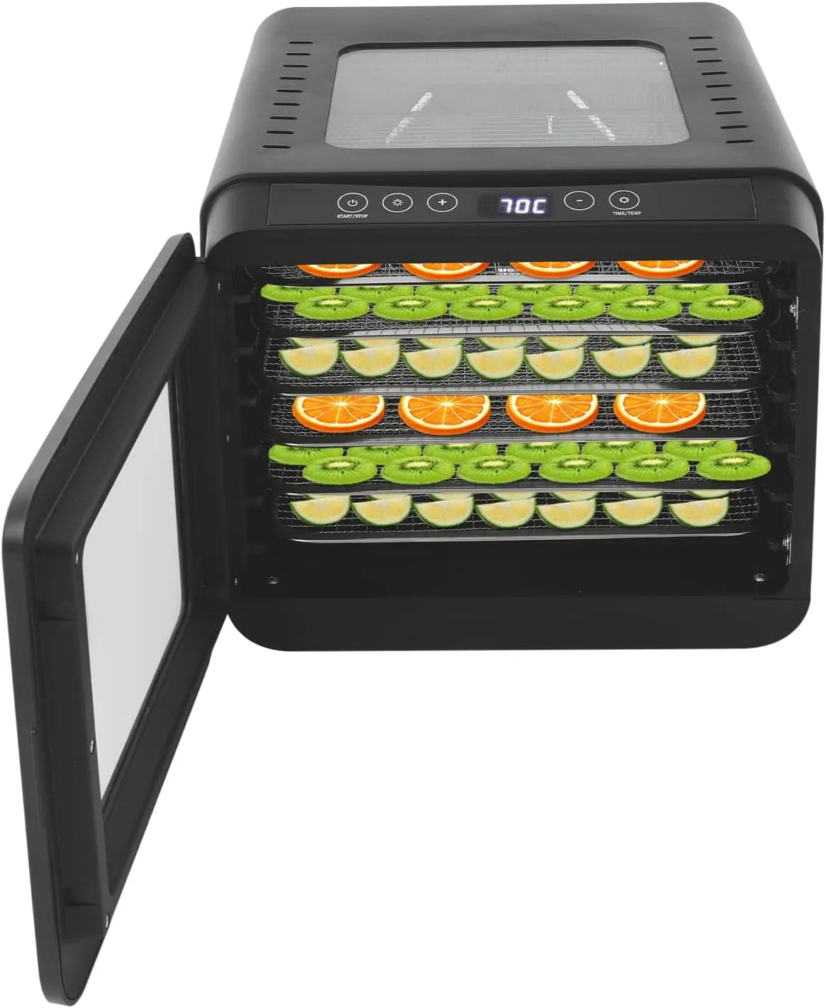 Droger met 29 x 29 cm, 400 W, 35-70 °C, 72 uur, timer, RVS en zwart