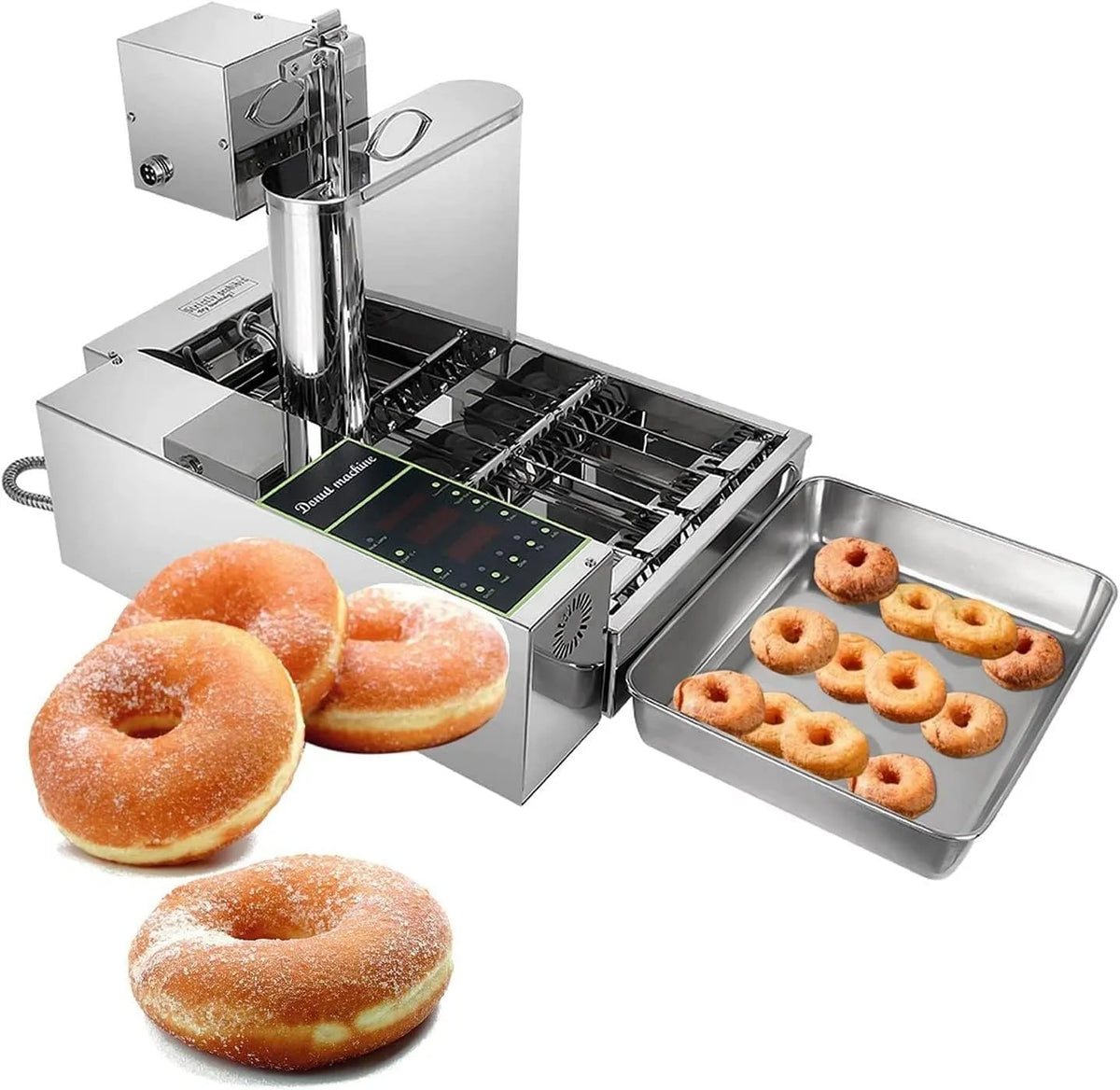 Hopper donut machine, 220V, automatische donut maker machine 4 rijen, 2000 W roestvrijstalen donut maker donut snackmachine, 6L hopper donut machine