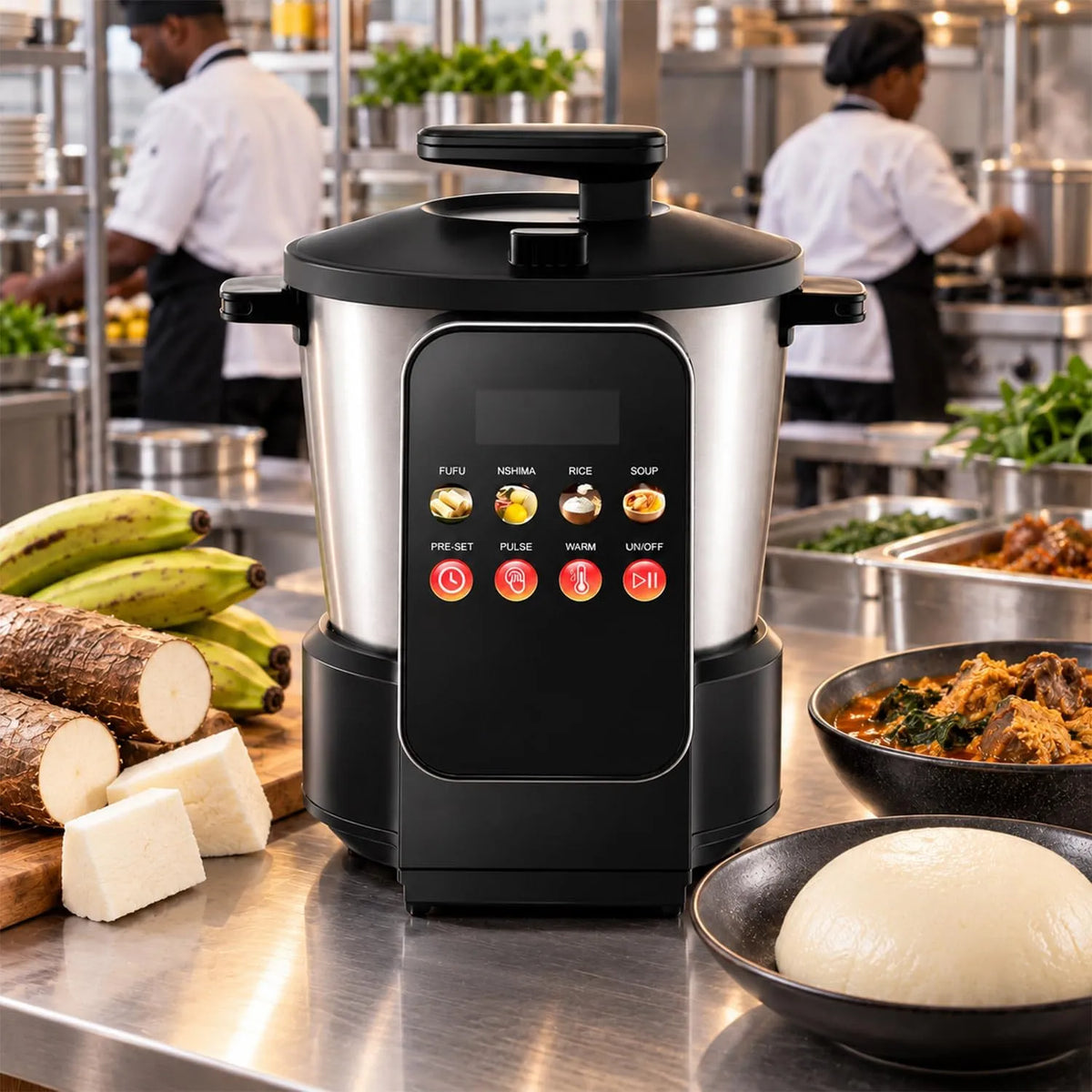 Machine met 900 W, 6L, aanraakbediening, timer en RVS, Fufu-Machine