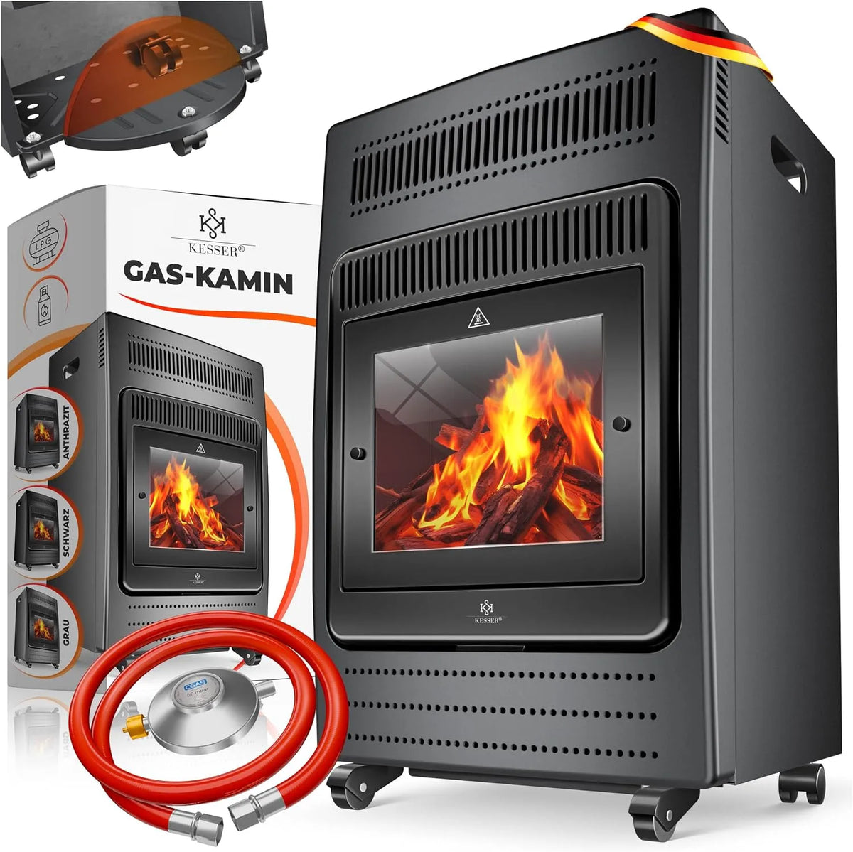 Gaskachel met 3,4 kW, 3400 W, 11 kg, 1900 W, 75 m2, elektronische ontsteking en antraciet