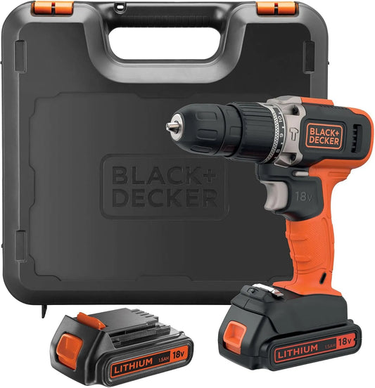 BLACK+DECKER Klopboormachine BCD003C2K met 18 V, 1,5 Ah, 2 snelheden, accessoires inbegrepen en zwart