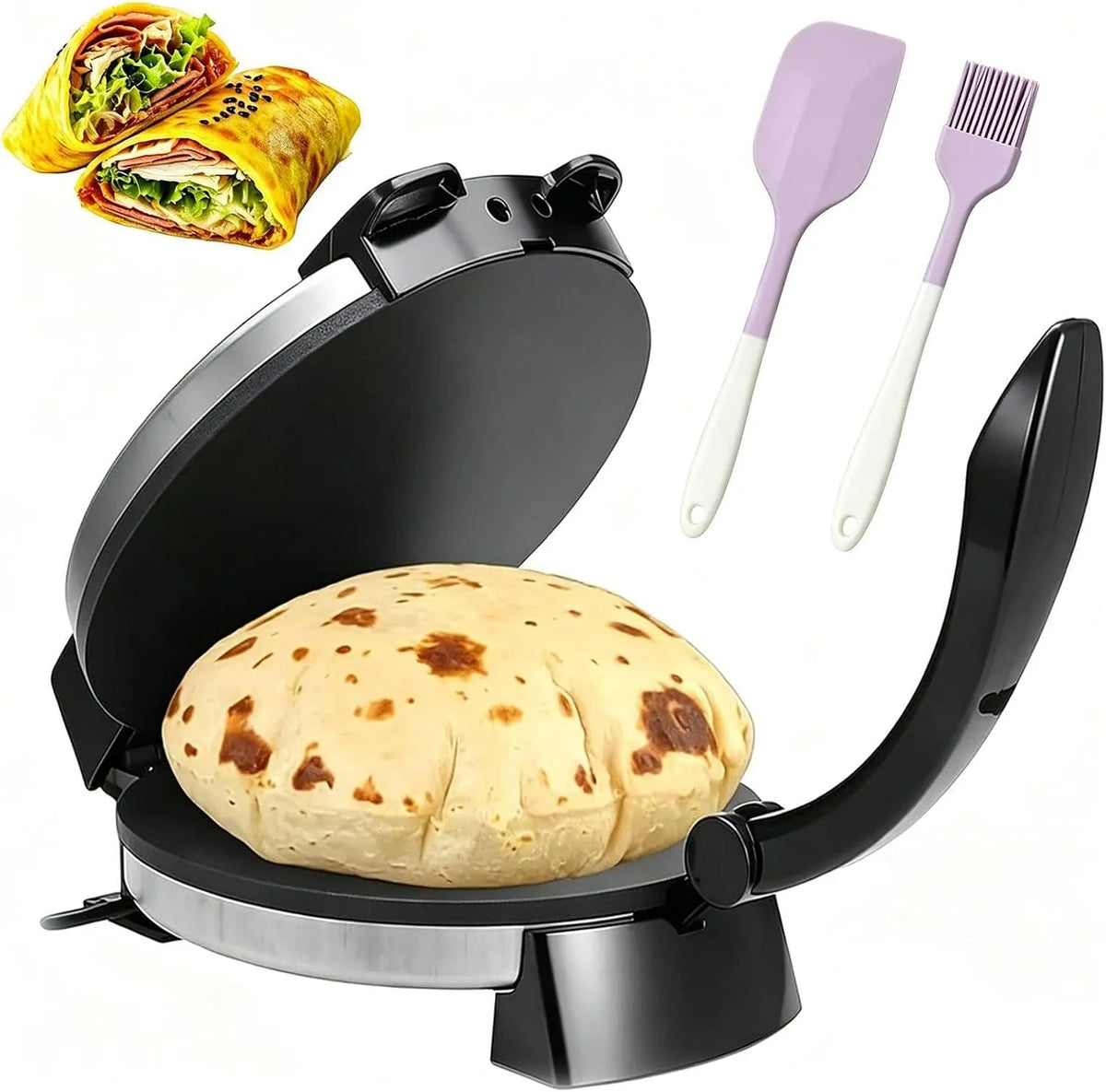 Dubbelzijdige Verwarming, 12 Inch, Elektrische Anti-Aanbak Roti Maker Met Instelbare Temperatuur, 2000 W, Dubbelzijdige Verwarming Voor Thuiskeuken