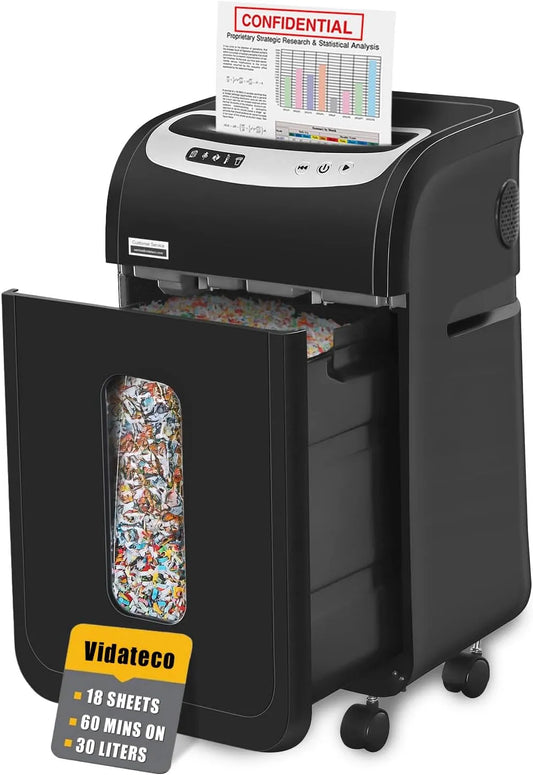 VidaTeco Papiervernietiger 18 vellen Micro-Cut P-4 30L 58dB voor kantoor P-4 met 30L en 58dB
