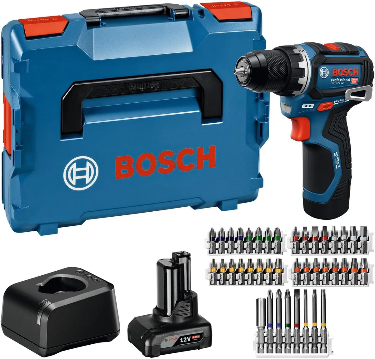Machine, Bosch Professional, GAL 12V-20, accessoires, borstelloze motor, P&C-inlay, L-BOXX, met 2,0Ah- en 4,0Ah-accu