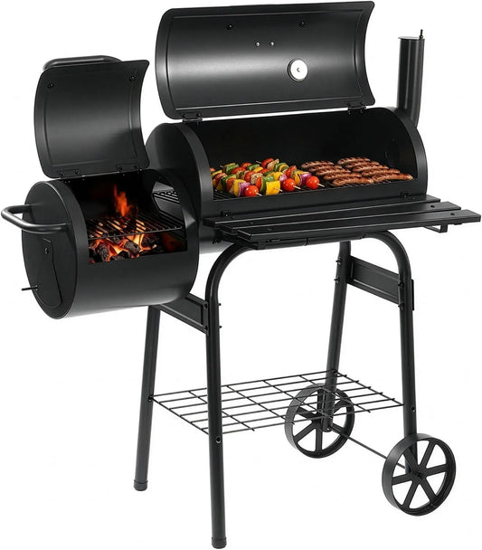 Barbecue met 2-in-1, 30,5 x 62 cm, 30,5 x 30,5 cm en zwart, 2 wielen