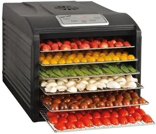 Droger ns-d6pin met 500 W, 33 x 30 cm, 35 x 38 x 49 cm, 70 °C, 5 °C, 30 minuten, 19 uur en RVS