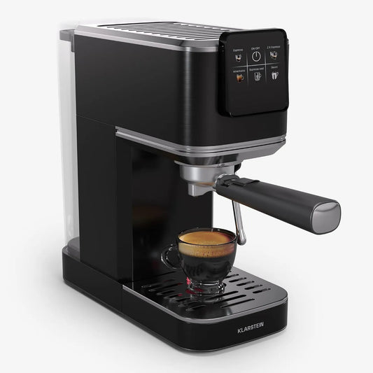 Espressomachine, 1350 W, Klarstein SteelPresso Slim Touch Espressomachine, 1,2 liter waterreservoir, stoompijpje, zwart, ruimtebesparend ontwerp