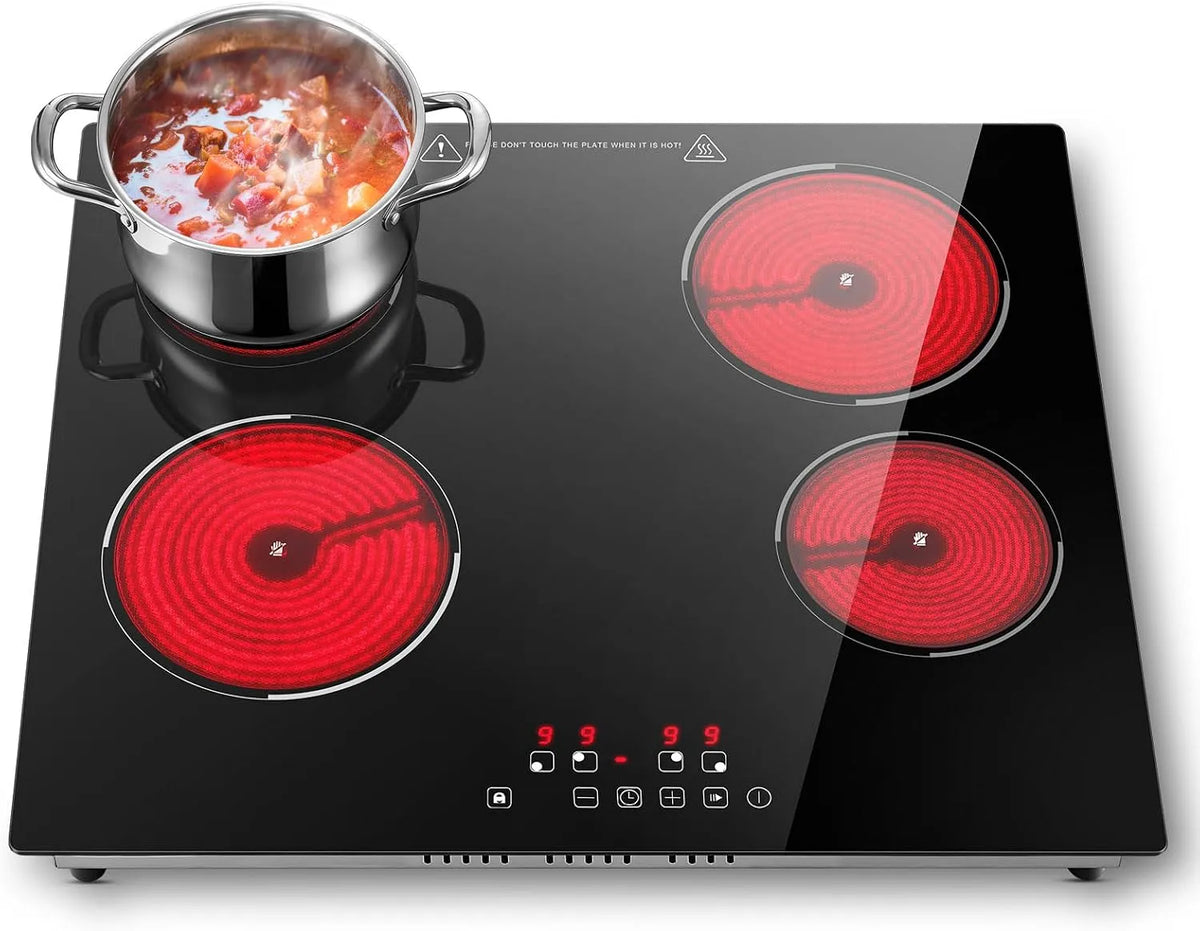 Kookplaat, 6000 W, 4 branders, compatibel met alle