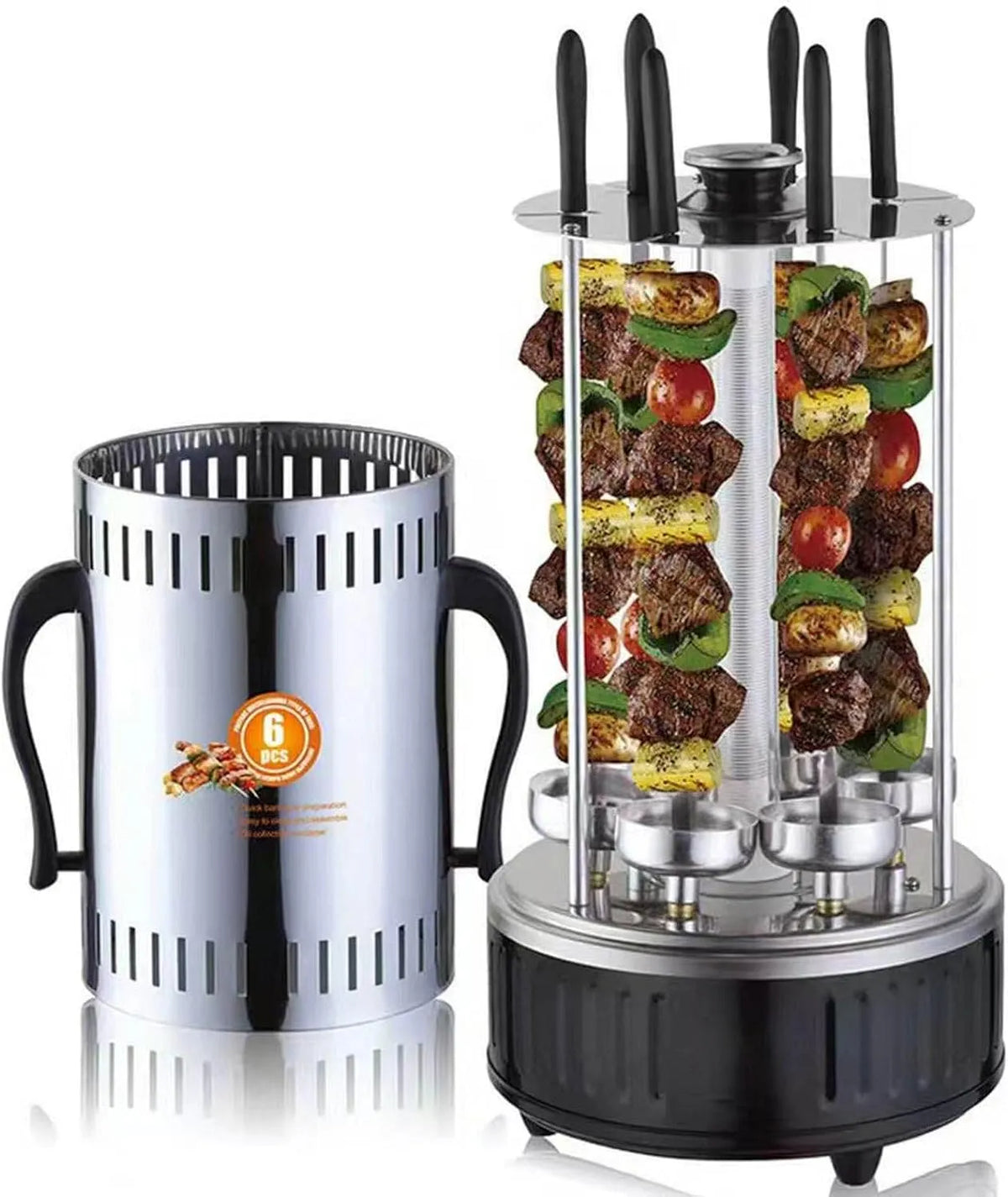 Barbecue, 1000 W Elektrische Barbecue Voor Binnen, 360° Automatische Rotatie, Olieopvangbak Voor Thuiskeuken, Behuizing Van 304 RVS