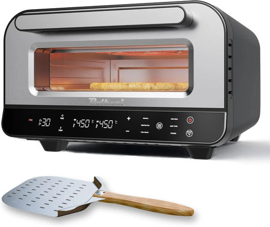 Elektrische pizzaoven met pizzasteen en pizzaschep, timer, 450 °C voor knapperige steenovenpizza in 2 minuten, Elektrische pizzaoven met pizzasteen
