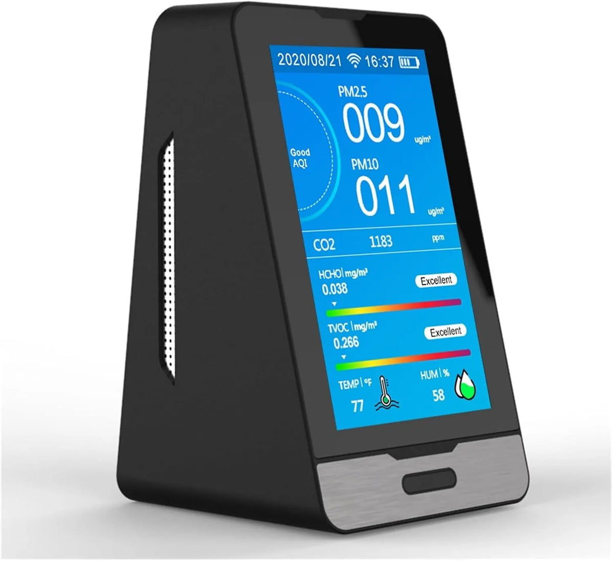 Luchtkwaliteitsmeter, 1 Luchtkwaliteit Detector CO2 Tester PM2.5, PM10 TVOC HCHO Formaldehyde Monitor Tijd, LCD-scherm Infraroodsensor voor thuis and
