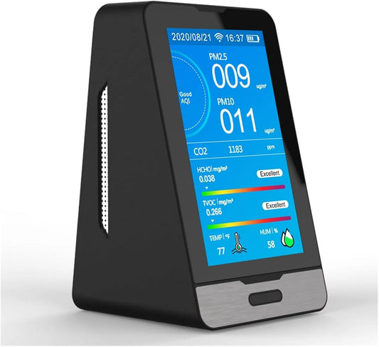 Luchtkwaliteitsmeter, 1 Luchtkwaliteit Detector CO2 Tester PM2.5, PM10 TVOC HCHO Formaldehyde Monitor Tijd, LCD-scherm Infraroodsensor voor thuis and