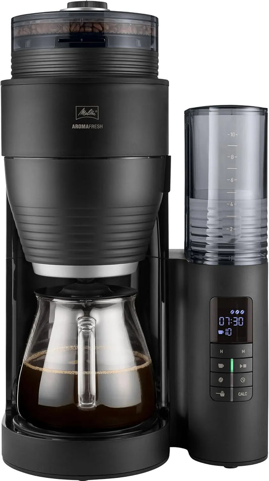 Met ingebouwde molen, 10 kopjes, 24-uurs timer, warmhouden, lcd-display, mat zwart