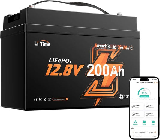 LiTime 12V 200Ah Lithium Accu voor Camper LiFePO4 met 12V, 2560Wh en Bluetooth