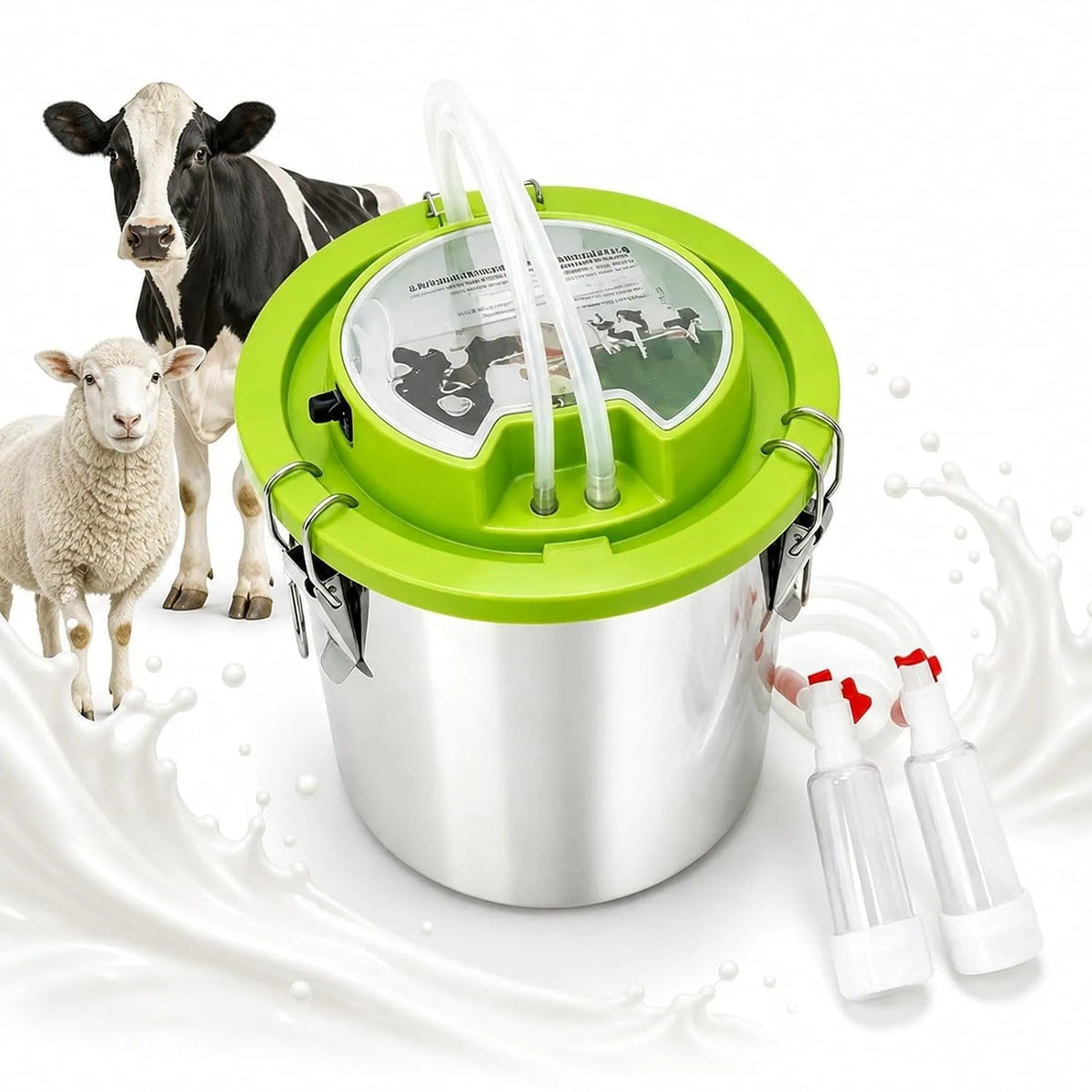 Draagbare geitenmelker voor koeien en geiten met 8-16L, 23 x 23 x 20,3 cm, 26 x 26 x 29 cm, 26 x 26 x 39 cm, 48 W, 8L, 5200mAh en RVS