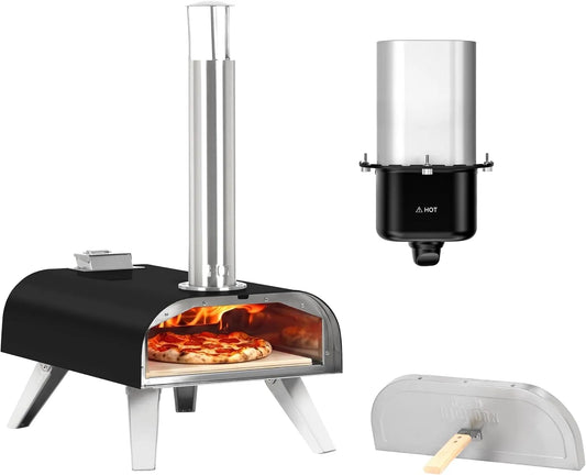 Inbouwoven met regelbare thermostaat, RVS en zwart, granulaat en gas