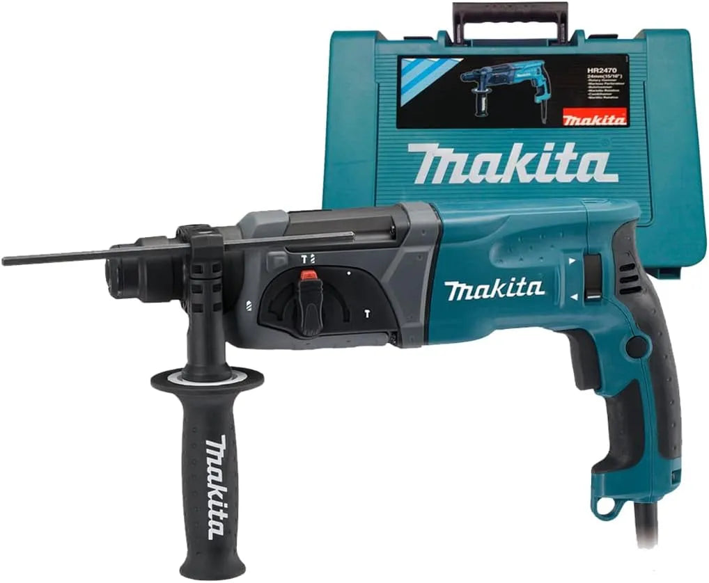Makita HR 2470 SDS-Plus roterende hamer Turquoiseblauw met 14 mm, 24 mm en 230 V