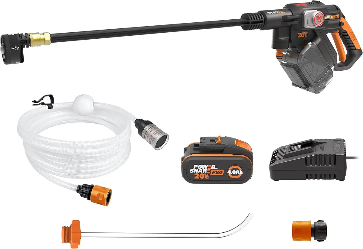 Hogedrukreiniger WG633E met 20V, 56 bar, 1 x 6m, 25 bar, 40V, 80V, 18V en 40 °C