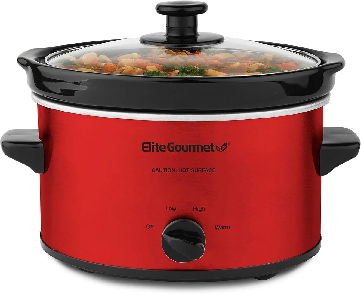 Slowcooker MST-275XR met 2 Quart, RVS en rood, Elite Gourmet MST-275XR# Elektrische ovale slowcooker