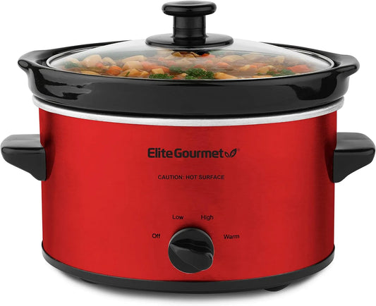 Slowcooker MST-275XR met 2 Quart, RVS en rood, Elite Gourmet MST-275XR# Elektrische ovale slowcooker