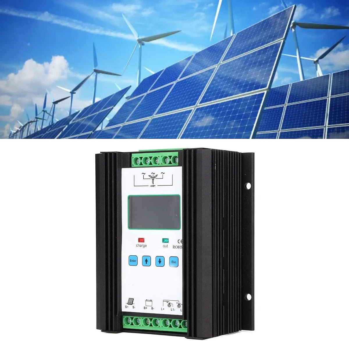 Hybride Wind Zonneregelaar met 1200 W, 12V, 24V, digitaal display, zonne-energie en aluminium