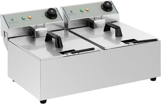 Royal Catering Rcef-10Dy-Eco Industriële professionele friteuse dubbel met Doc manden Rcef-10Dy-Eco met 230 V, 2 x 2800 W en RVS