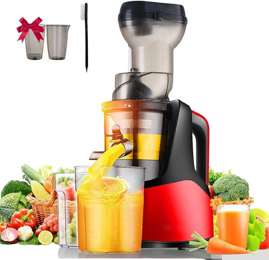 Pers Juicer Machine met 60 rpm, waterreservoir, geluidsarme werking en rood