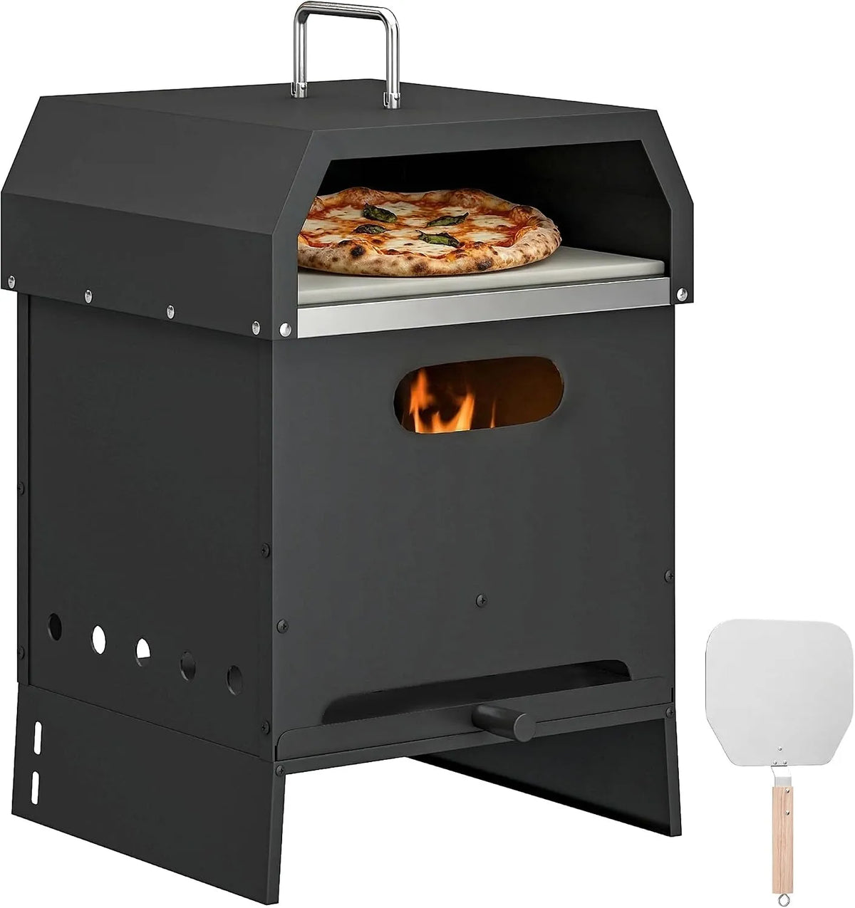 3-in-1, Inbouwoven, Outsunny 3-in-1 Buitenpizzaoven houtgestookte oven met 2 lagen